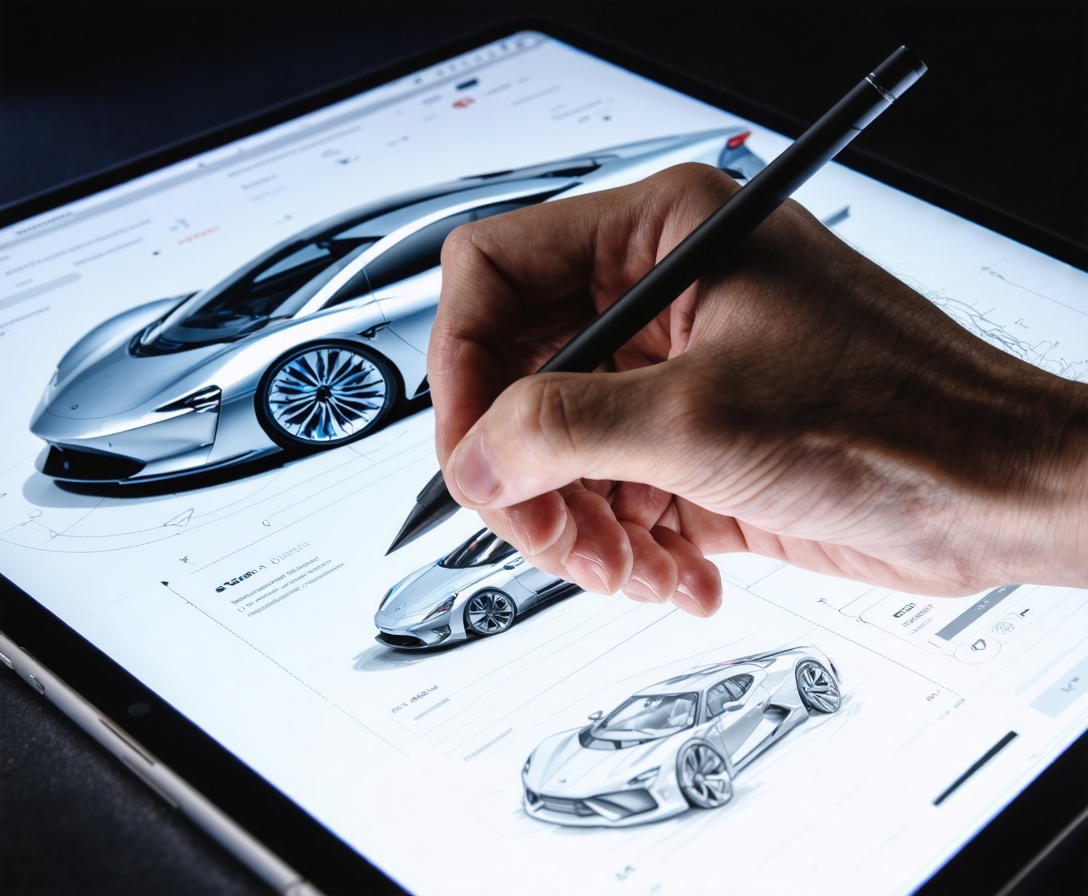 Designprozess eines Automotive-UI-Konzepts auf einem Tablet