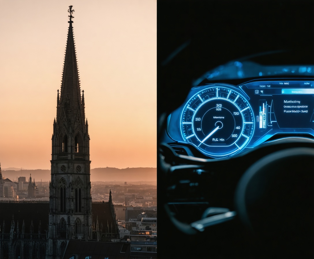 Silhouette der Münchner Frauenkirche kombiniert mit modernen Designelementen