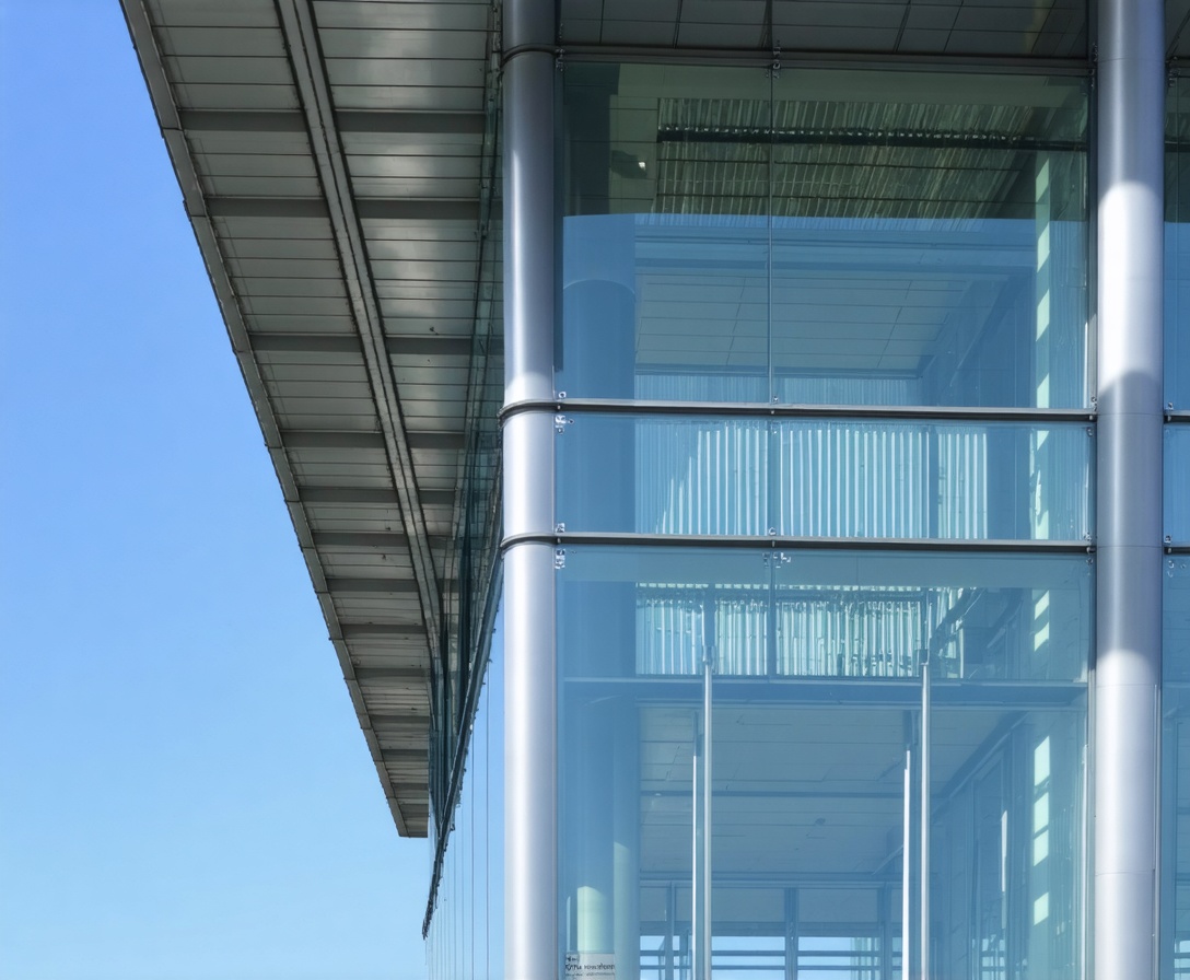 Abstrakte architektonische Aufnahme eines modernen Justizgebäudes in Deutschland