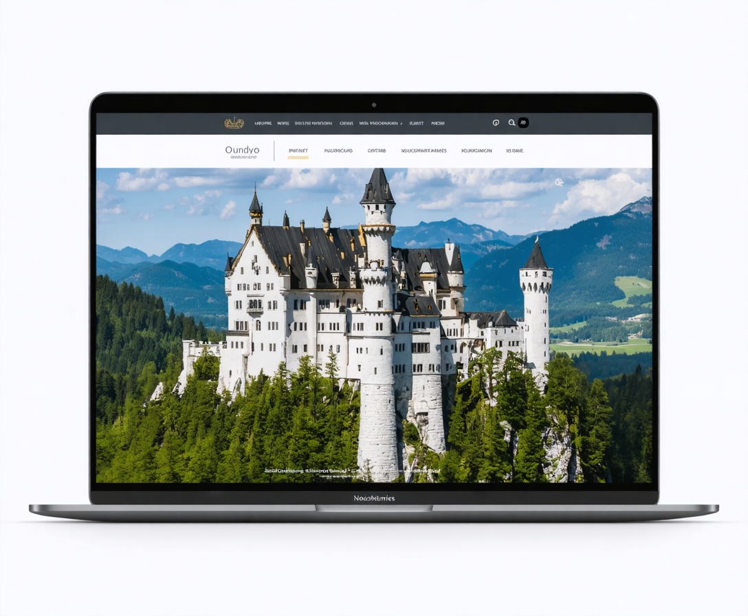 Webdesign Projekt für Schloss Neuschwanstein auf einem modernen Laptop